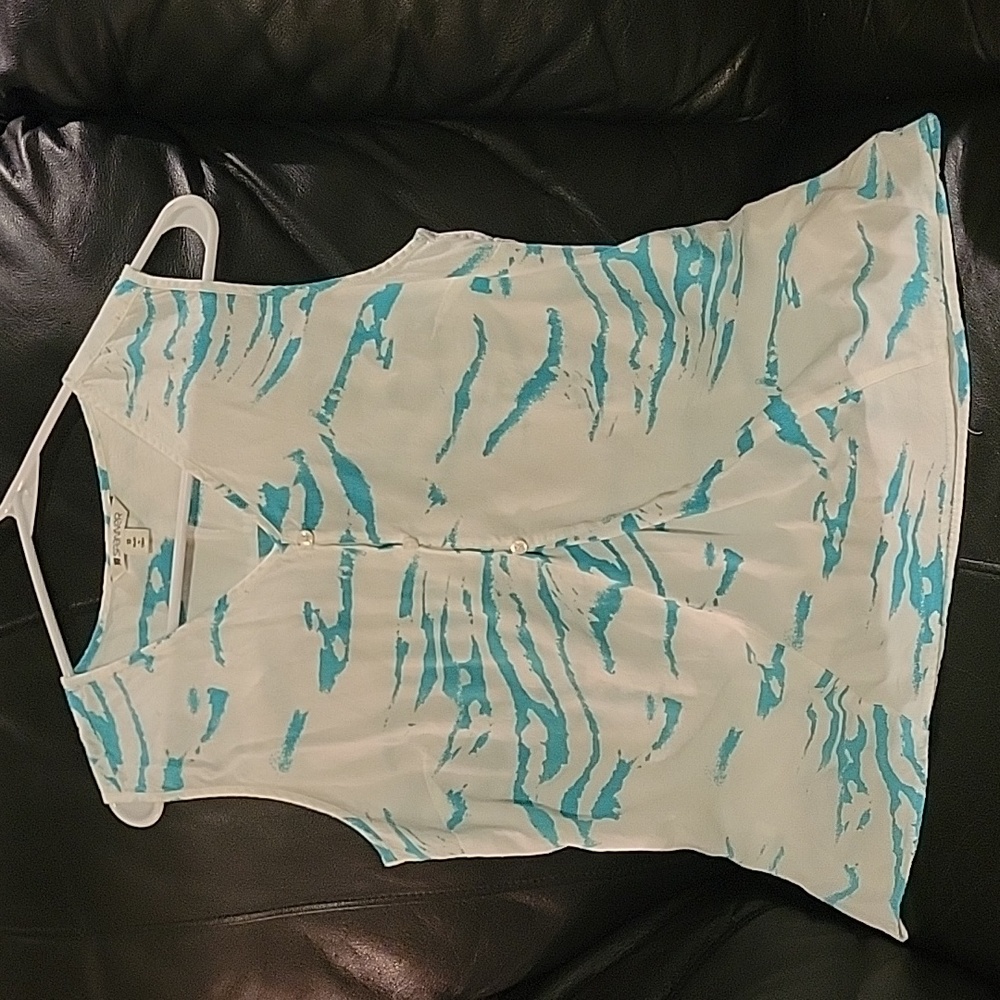 SPANNER White & Turquoise Sleeveless Top